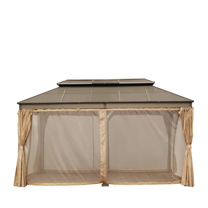 10’ x 20’ Hardtop, Double Tier Steel Roof Patio Gazebo, Mosquito Nets & Curtains Included, TMG-LGZ21