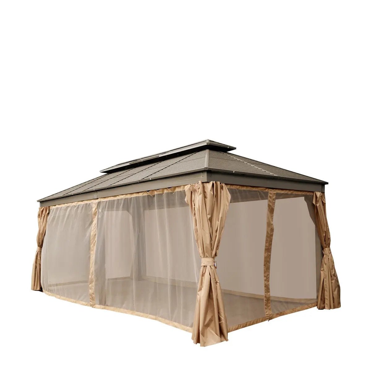 10’ x 20’ Hardtop, Double Tier Steel Roof Patio Gazebo, Mosquito Nets & Curtains Included, TMG-LGZ21