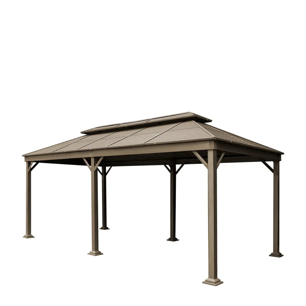 10’ x 20’ Hardtop, Double Tier Steel Roof Patio Gazebo, Mosquito Nets & Curtains Included, TMG-LGZ21