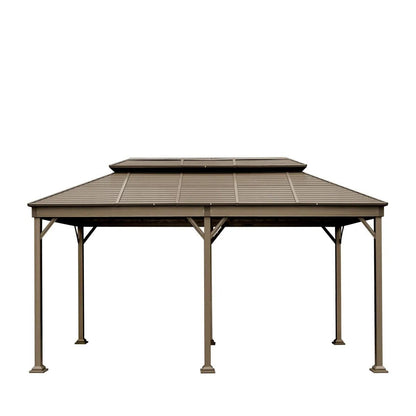 10’ x 20’ Hardtop, Double Tier Steel Roof Patio Gazebo, Mosquito Nets & Curtains Included, TMG-LGZ21