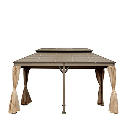 10’ x 20’ Hardtop, Double Tier Steel Roof Patio Gazebo, Mosquito Nets & Curtains Included, TMG-LGZ21