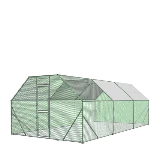 10’ x 20’ Wire Mesh Chicken Run Shelter Coop, Galvanized Steel, 200 Sq-Ft, Lockable Gate, PVC Coated Mesh, TMG-CRS1020