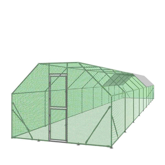 10’ x 60’ Wire Mesh Chicken Run Shelter Coop, Galvanized Steel, 600 Sq-Ft, Lockable Gate, PVC Coated Mesh, TMG-CRS1060