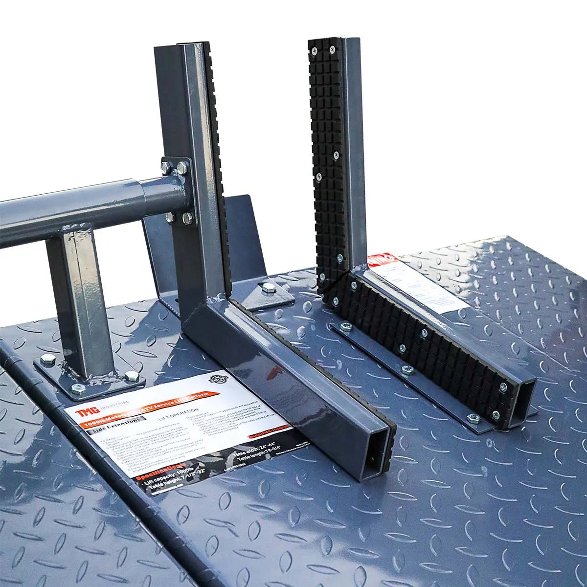 1000 lb Portable Motorcycle/ATV Scissor Lift, 44″ Work Platform, 10″ Side Panel Extensions, 79″ Platform Length, Front Vise Kit, TMG-1000PML