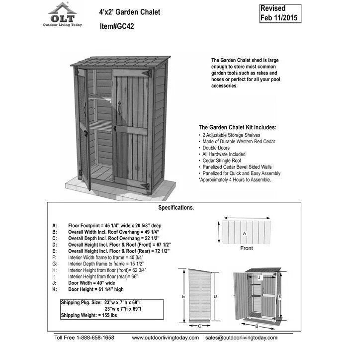 4 ft. W x 2 ft. D Garden Chalet Cedar Wood Tool Shed